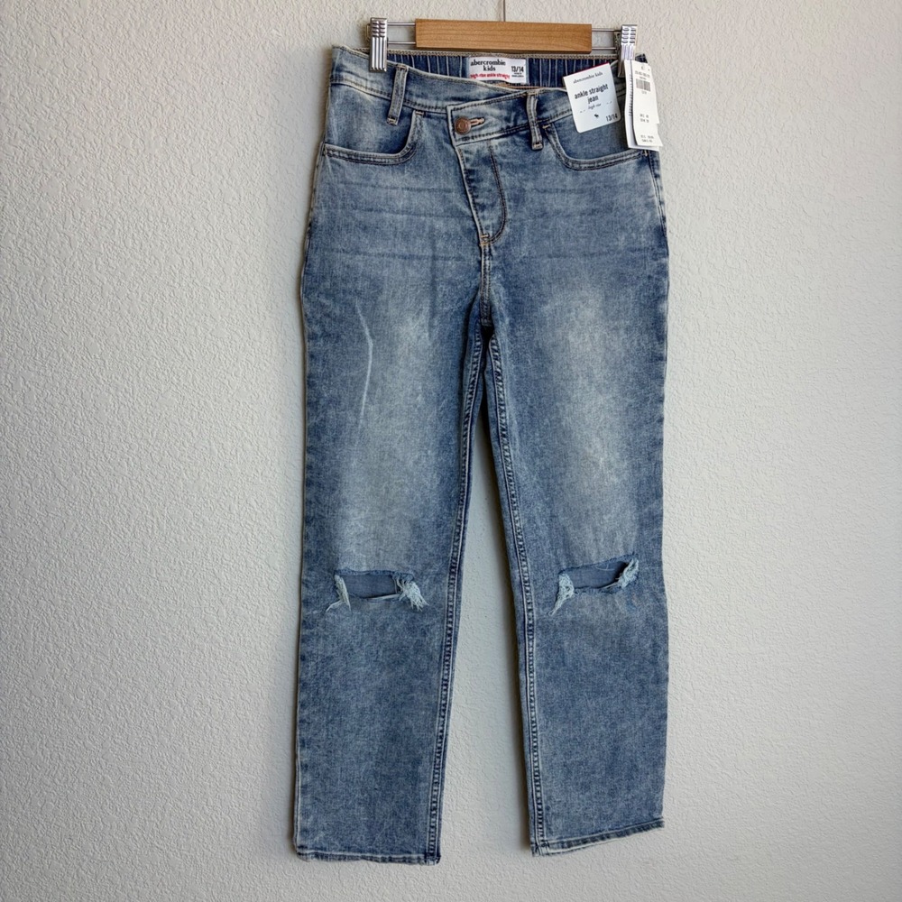 Abercrombie Kids Girls 13/14 High Rise Ankle Straight Crossover Jeans Light Wash